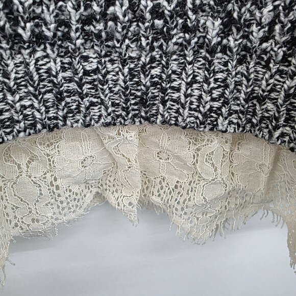 Soft Surroundings M Black White Marled Knit Lace Hem Tunic Sweater Boho Cozy - Picture 6 of 15